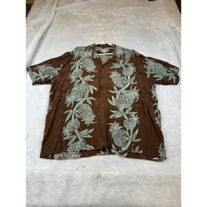 Avanti Hawaii Mens XXL Silk Pineapple Print Aloha Camp Shirt Brown Mint